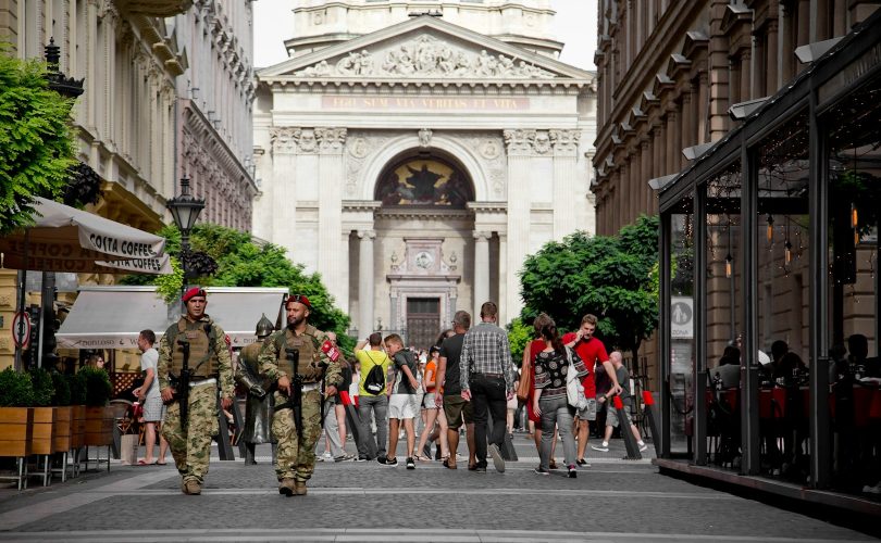 people walking on the street surrounded by buildings